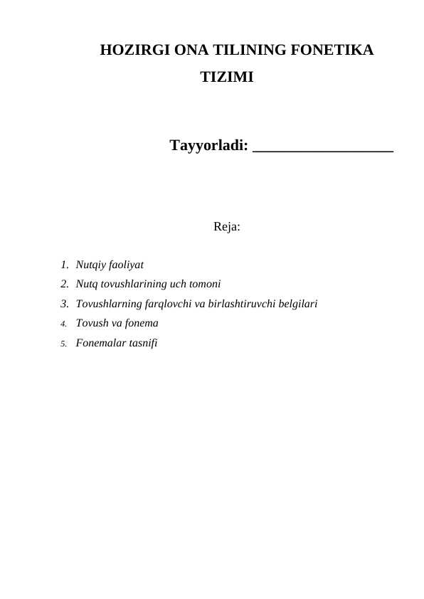 HOZIRGI ONA TILINING FONETIKA TIZIMI