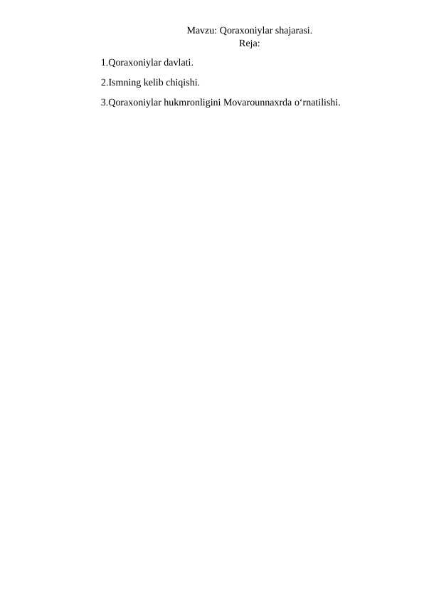 Qoraxoniylar shajarasi.