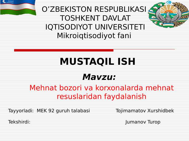 Mehnat bozori va korxonalarda mehnat resuslaridan faydalanish