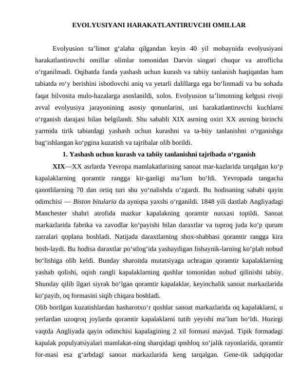EVOLYUSIYANI HARAKATLANTIRUVCHI OMILLAR referat