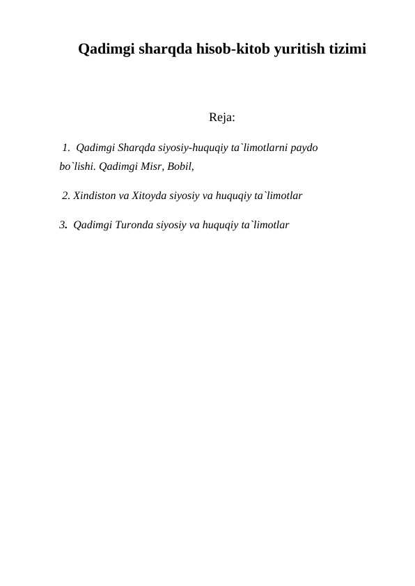 Qadimgi sharqda hisob-kitob yuritish tizimi