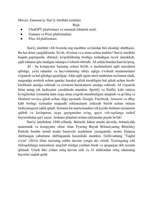 Zamonaviy Sun’iy intellekt tizimlari.