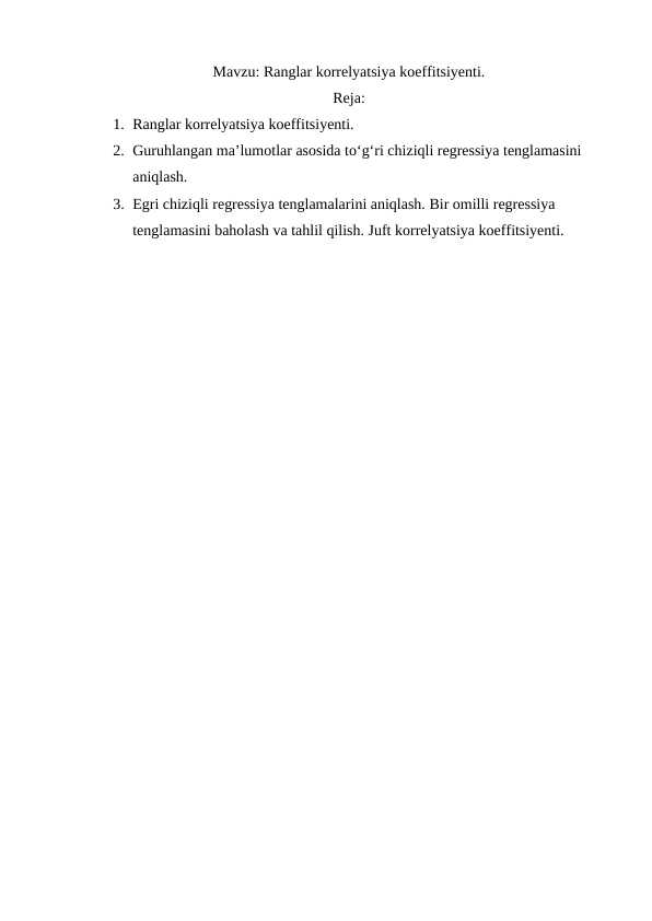 Ranglar korrelyatsiya koeffitsiyenti.
