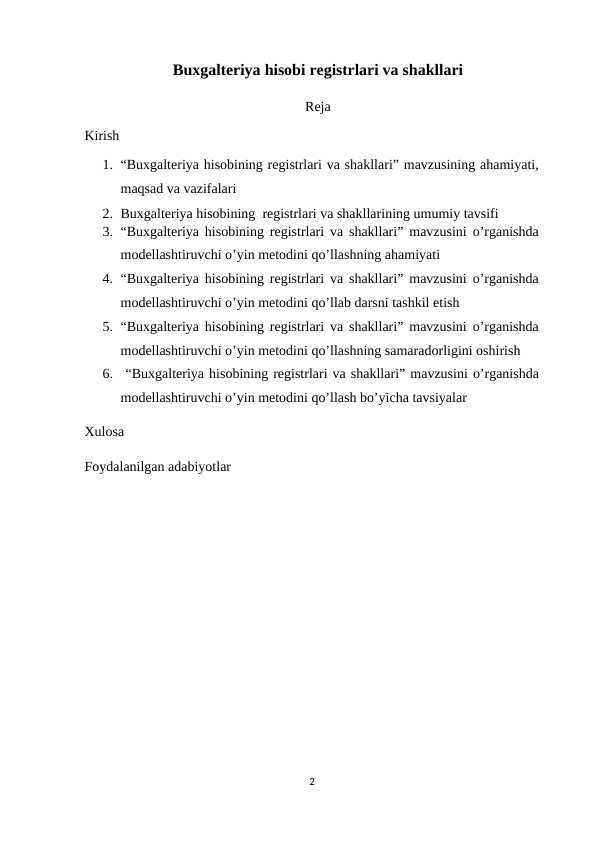 Buxgalteriya hisobi registrlari va shakllari