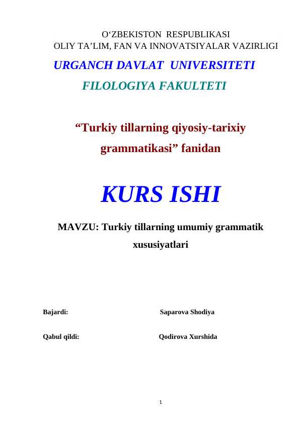 Turkiy tillarning umumiy grammatik xususiyatlari