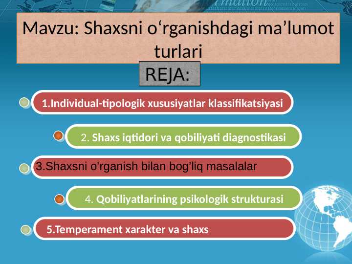 Shaxsni o‘rganishdagi ma’lumot turlari