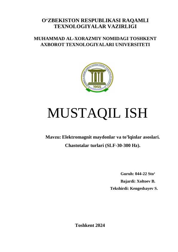 Elektromagnit maydonlar va to’lqinlar asoslari. Chastotalar turlari (SLF-30-300 Hz)..doc