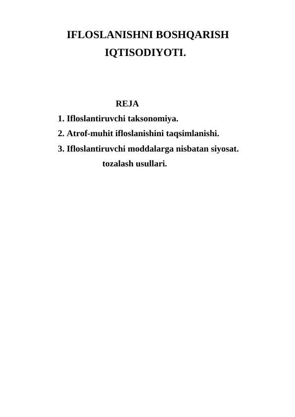 IFLOSLANISHNI BOSHQARISH  IQTISODIYOTI.