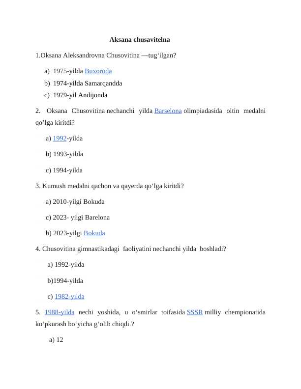 Aksana chusavitelna mavzusida test