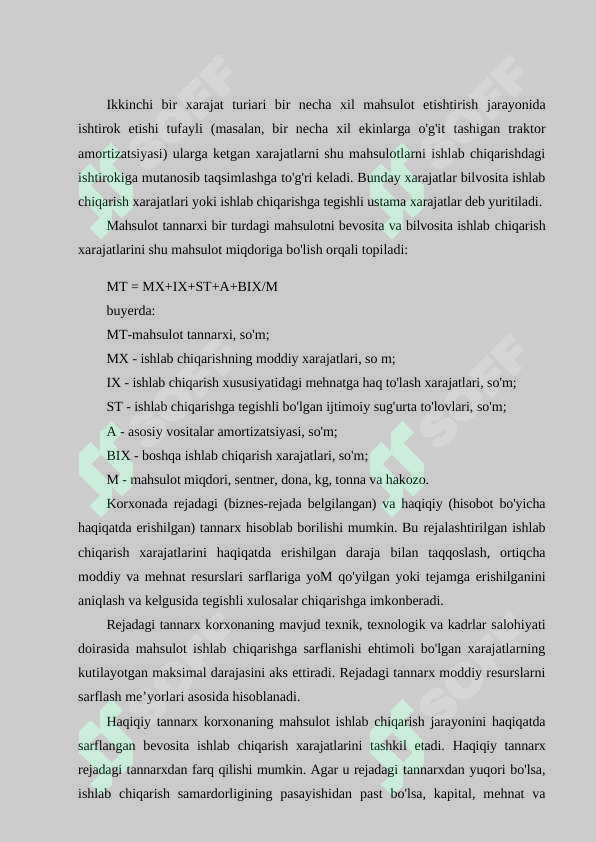Kichik biznes va xususiy tadbirkorlik subyektlarida maxsulot tannarxining kamaytirish yoʻllari