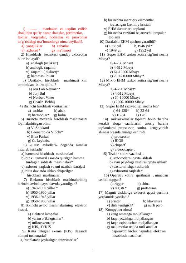Informatika test javoblari bilan
