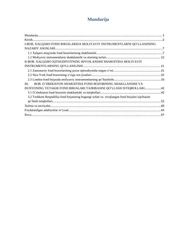 XALQARO FOND BIRJALARIDA MOLIYAVIY INSTRUMENTLARNI QO’LLASH