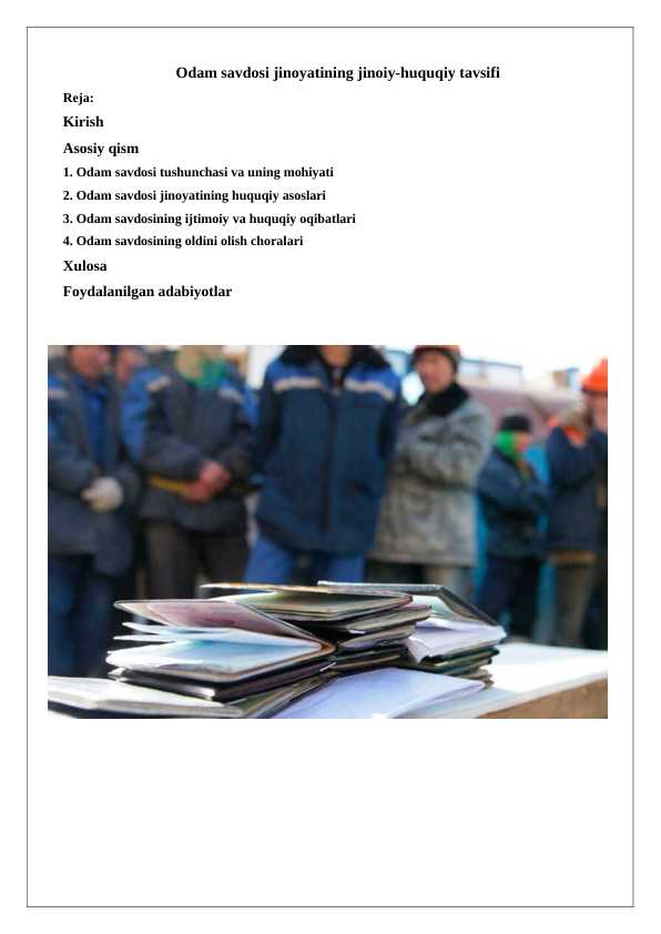 Odam savdosi jinoyatining jinoiy-huquqiy tavsifi