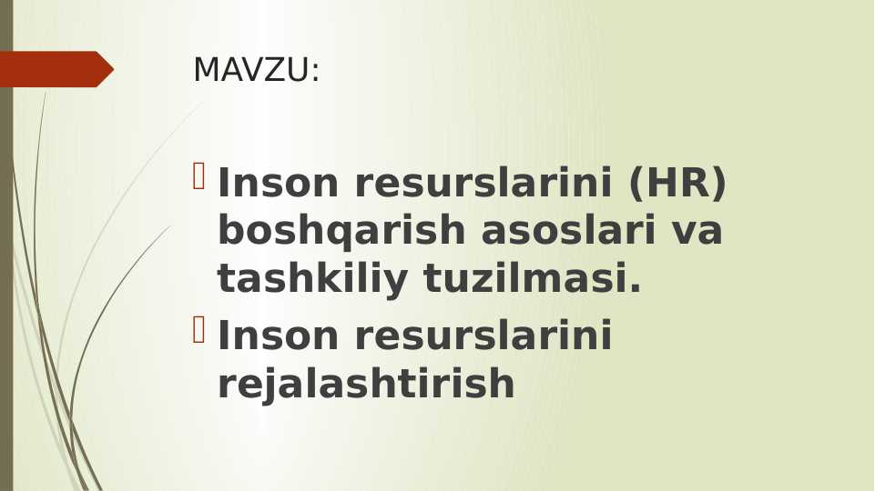 Inson resurslarini (HR) boshqarish asoslari va tashkiliy tuzilmasi. Inson resurslarini rejalashtirish