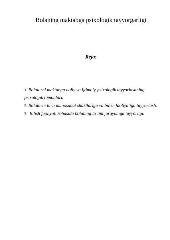 Bolaning maktabga psixologik tayyorgarligi