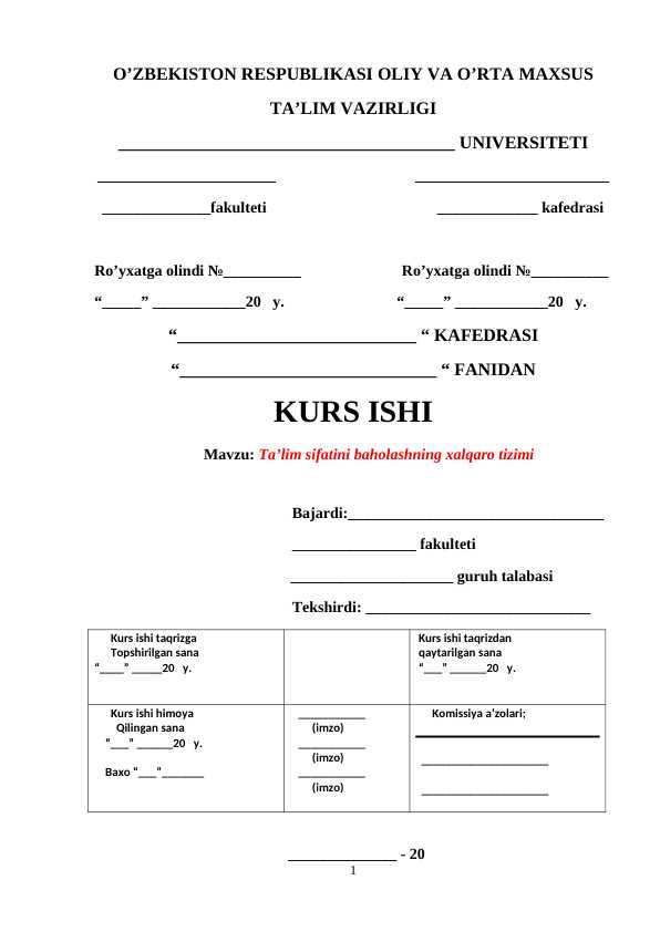 Ta’lim sifatini baholashning xalqaro tizimi