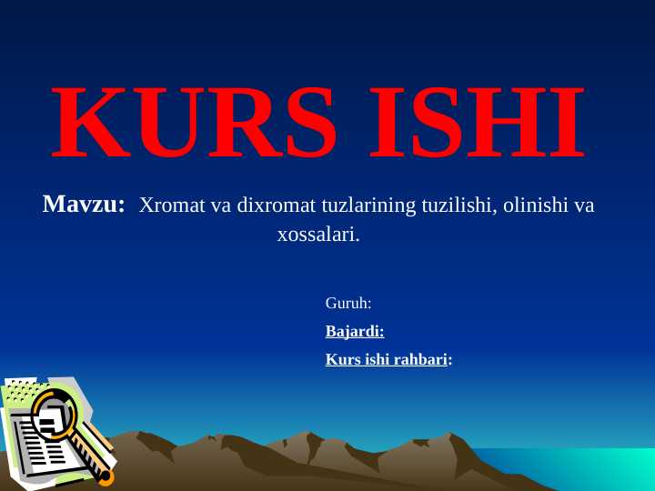 Xromat va dixromat tuzlari tuzilishi, olinishi va xossalari