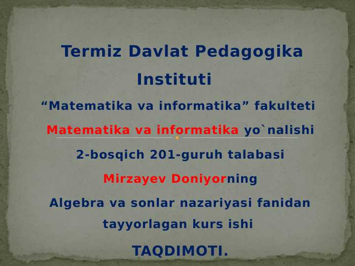 Bezu teoremasi va uning tatbiqlari