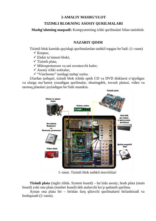TIZIMLI BLOKNING ASOSIY QURILMALARI