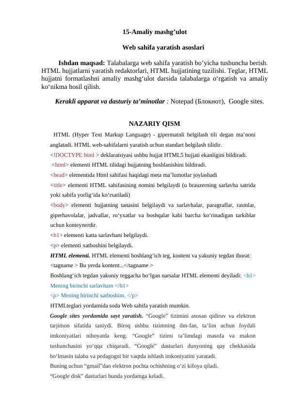 Web sahifa yaratish asoslari