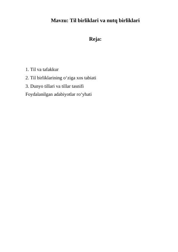 Til birliklari va nutq birliklari