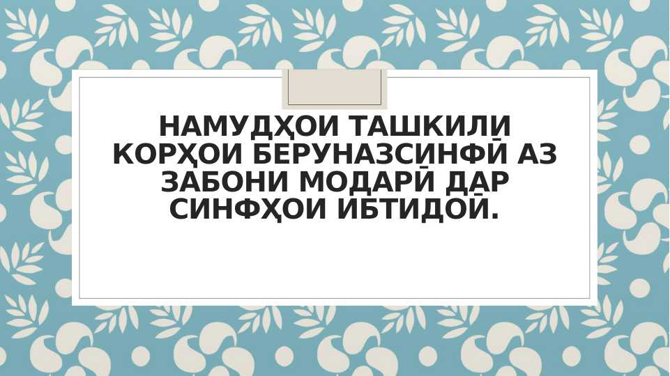 Намудҳои ташкили корҳои беруназсинфӣ аз забони модарӣ дар синфҳои ибтидоӣ