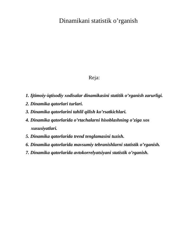 Dinamikani statistik o’rganish