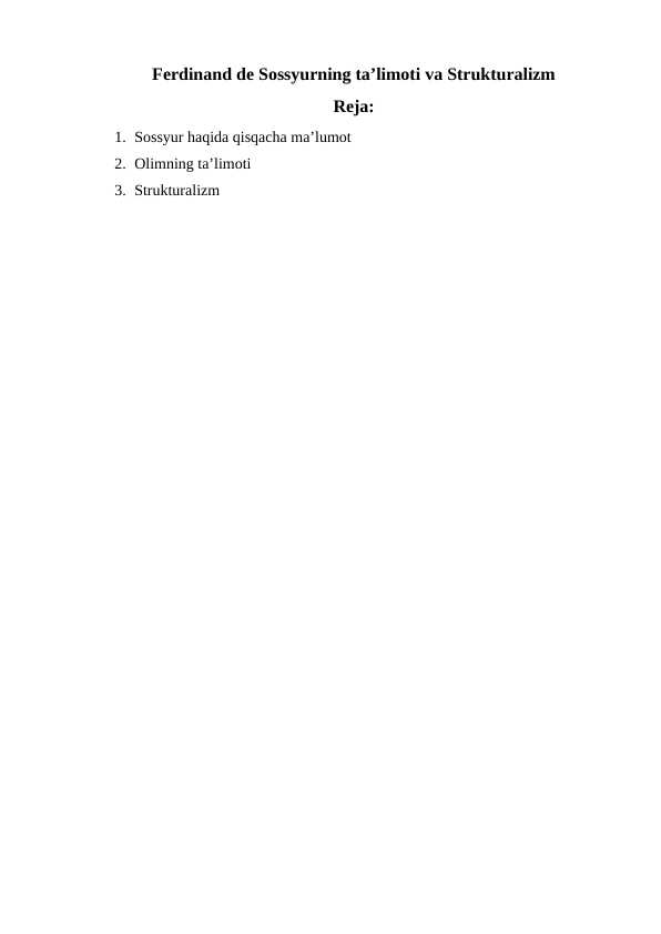 Ferdinand de Sossyurning ta'limoti