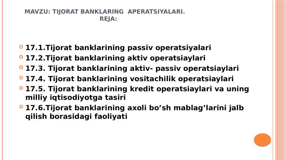 Tijorat banklaring  aperatsiyalari