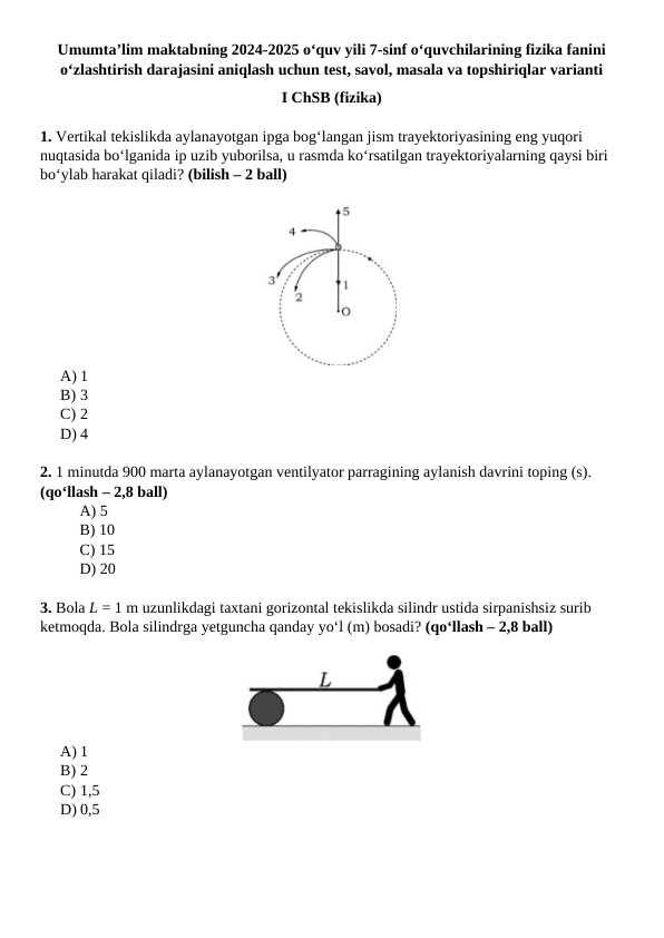 7-sinf Fizika1-CHSB 2-variant