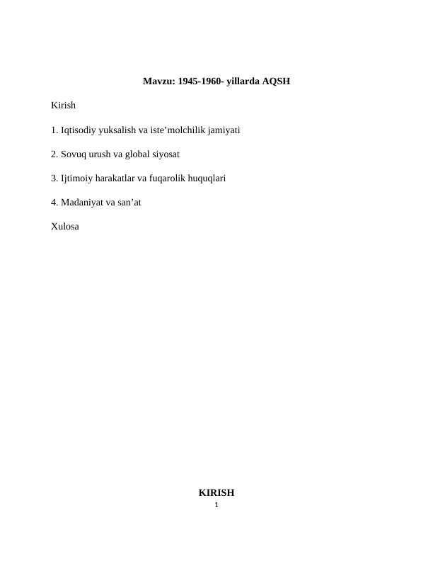 1945-1960- yillarda AQSH mustaqil ishi