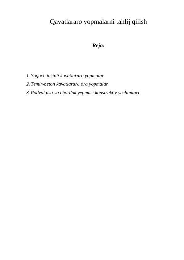 Qavatlararo yopmalarni tahlij qilish