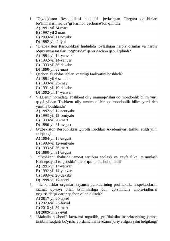 Konstitutsiya va huquq fanidan 218ta  testlar toʻplami