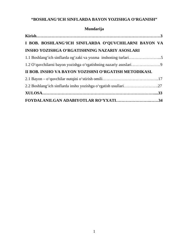 Boshlang‘ich sinflarda bayon yozishga o‘rganish