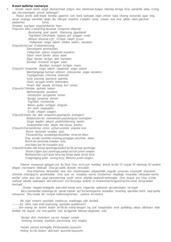 8-mart bayram ssenariysi