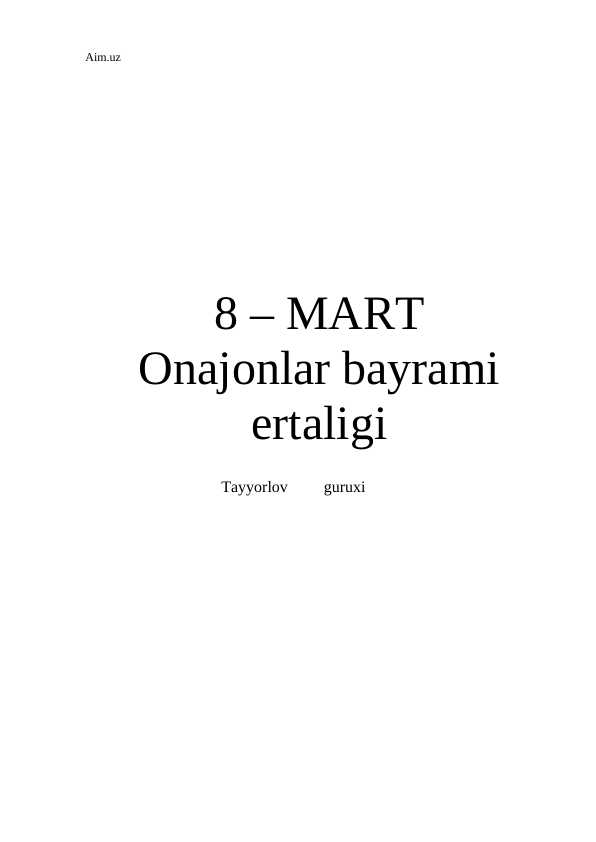 "Onajonlar bayrami" 8-martga yangi tadbir ssenariysi