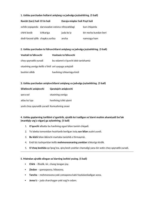 8-sinf ona tili 6-BSB javobi