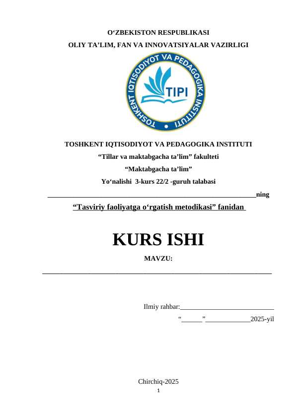 Kurs ishi Tasviriy faoliyat metodikasi