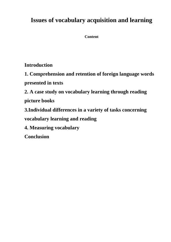 Issues of vocabulary acquisition and learning (kurs ishi)