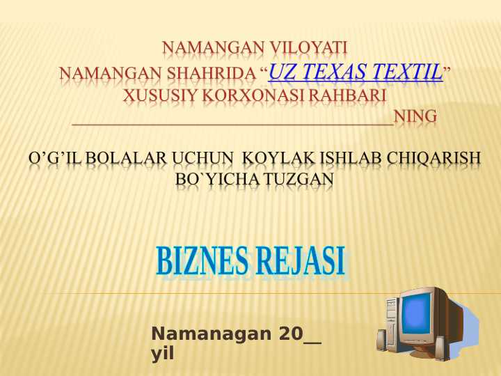 O’g’il bolalar uchun  koylak ishlab chiqarish biznes reja