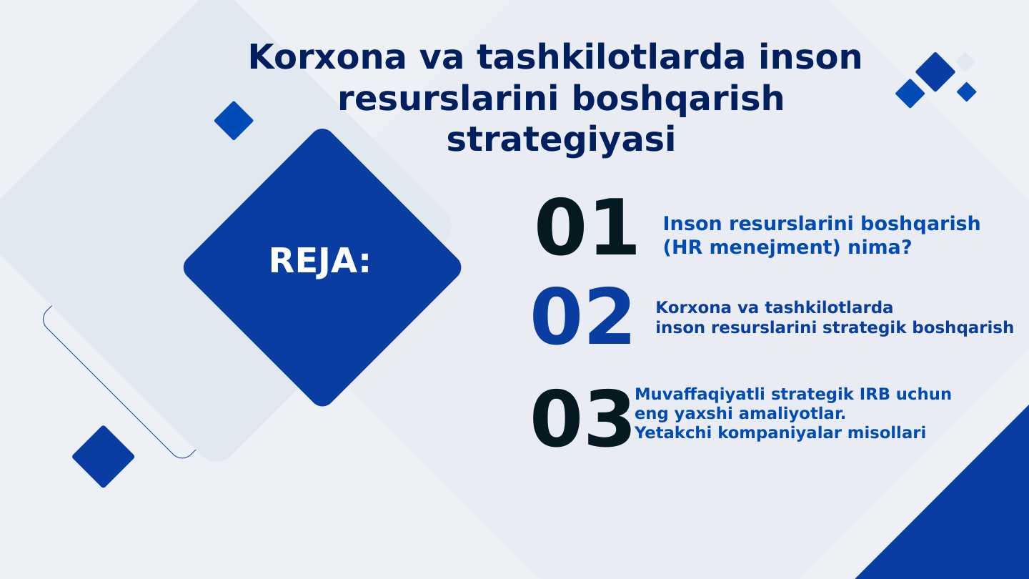 Korxona va tashkilotlarda inson  resurslarini boshqarish strategiyasi
