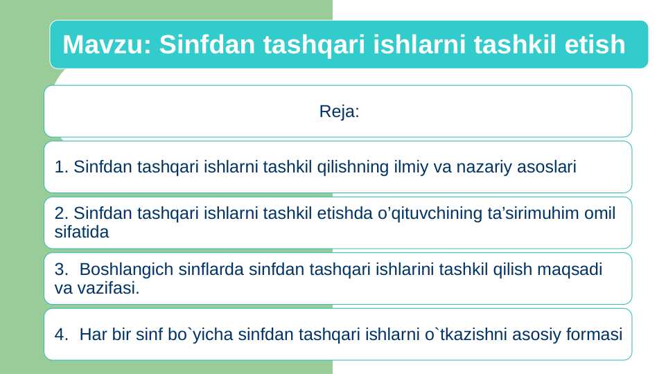 Sinfdan tashqari ishlarni tashkil etish