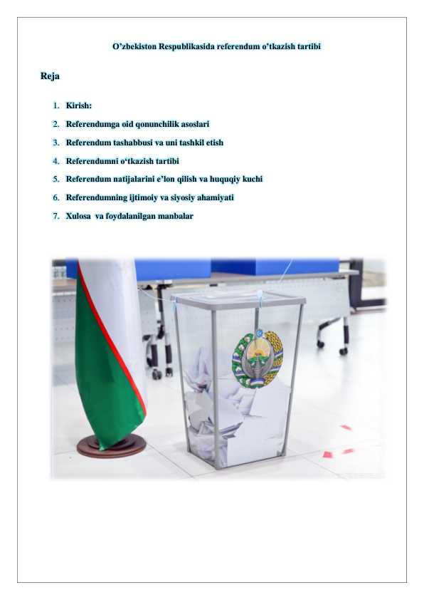 O’zbekiston Respublikasida referendum o’tkazish tartibi