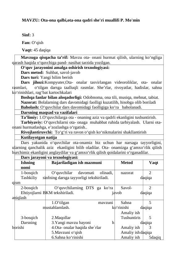 Chumchuq bilan chumoli” ertagini o‘tgan ed...