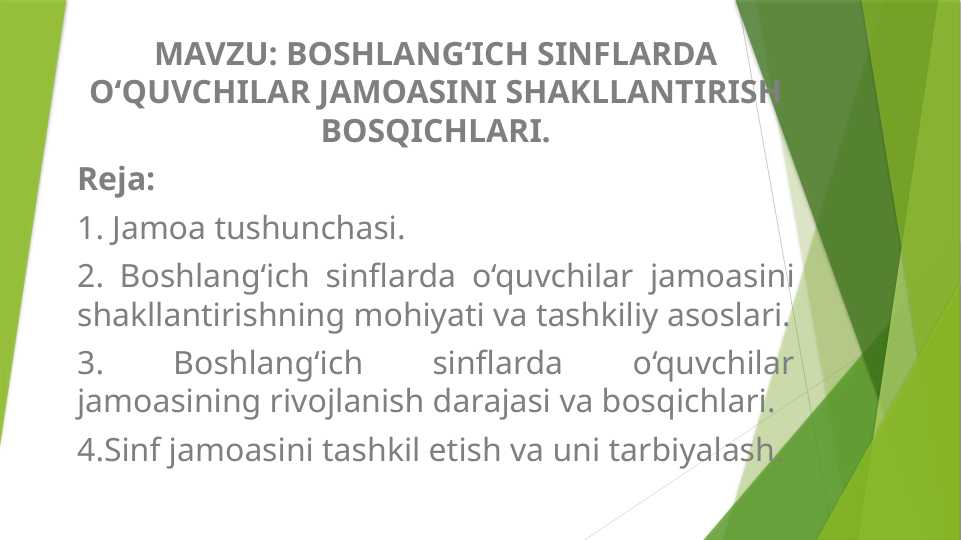 BOSHLANG‘ICH SINFLARDA O‘QUVCHILAR JAMOASINI SHAKLLANTIRISH BOSQICHLARI.