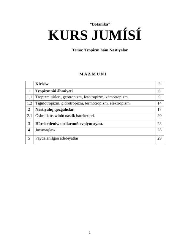 Tropizm hám Nastiyalar