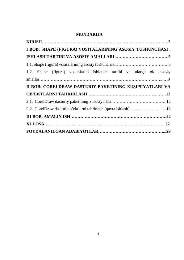 COREL DRAW DASTURIDA SHAPE(FIGURA) INSTRUMENTI BILAN ISHLASH