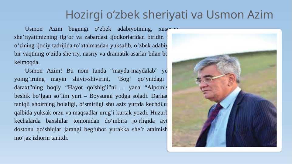 HOZIRGI O‘ZBEK SHE’RIYATI. USMON AZIM