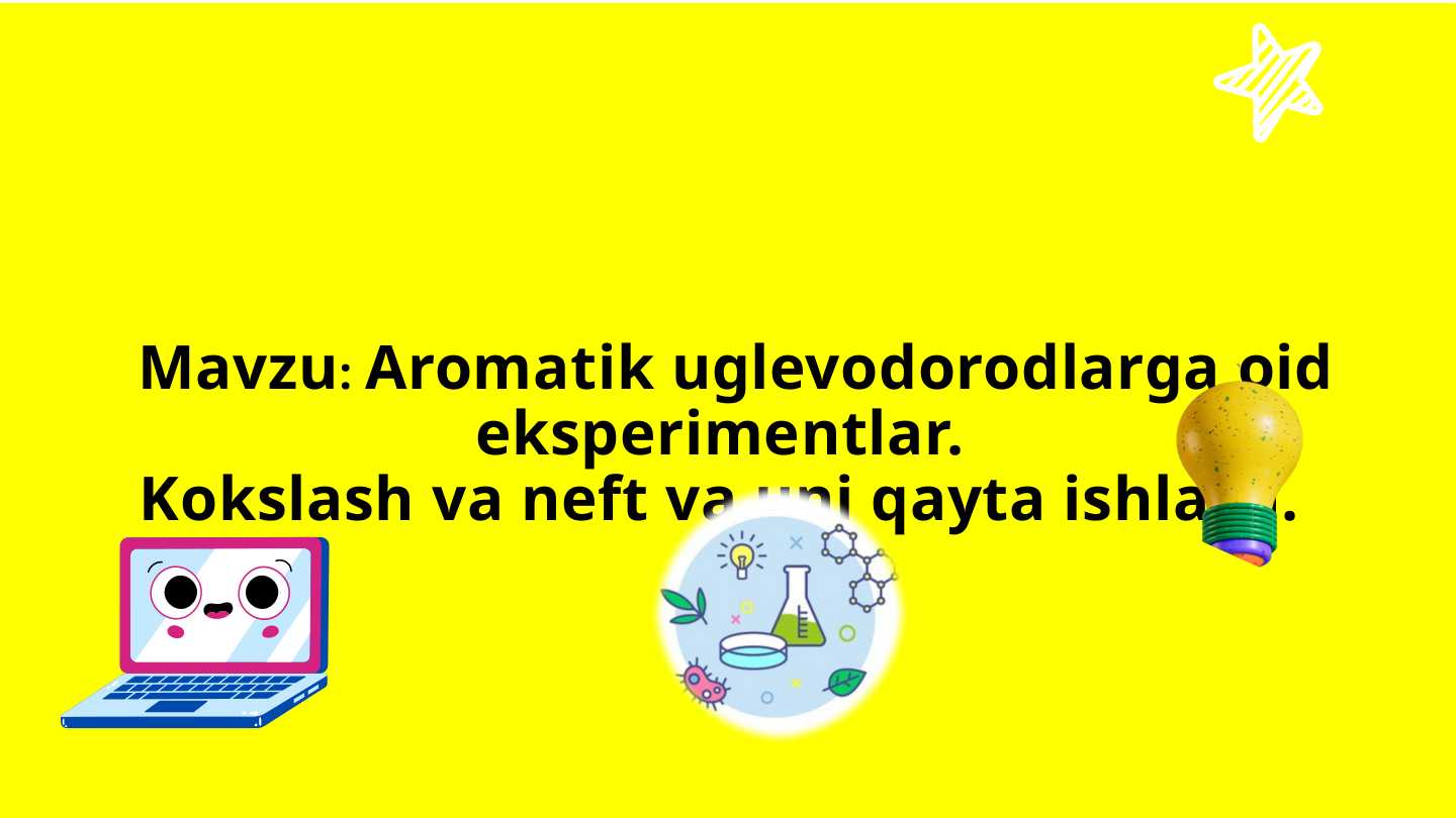 Aromatik uglevodorodlarga oid eksperimentlar.  Kokslash va neft va uni qayta ishlash. slayd