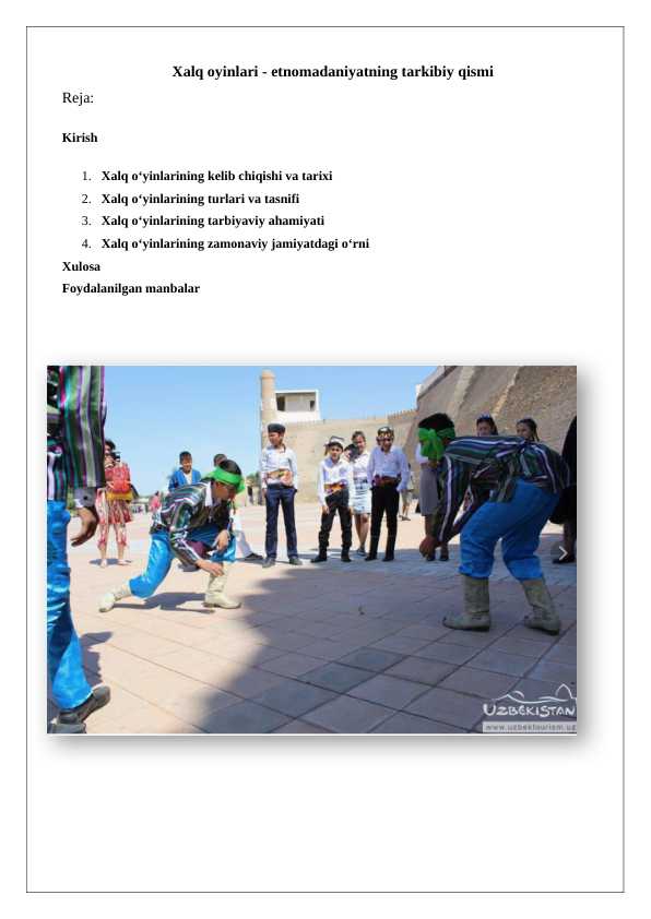 Xalq oyinlari - etnomadaniyatning tarkibiy qism